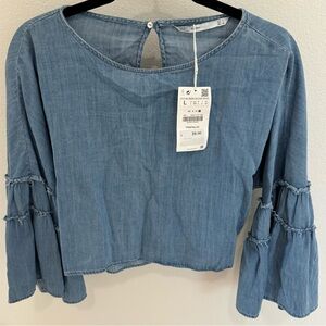 Never worn. Zara, denim top. Slightly cropped.